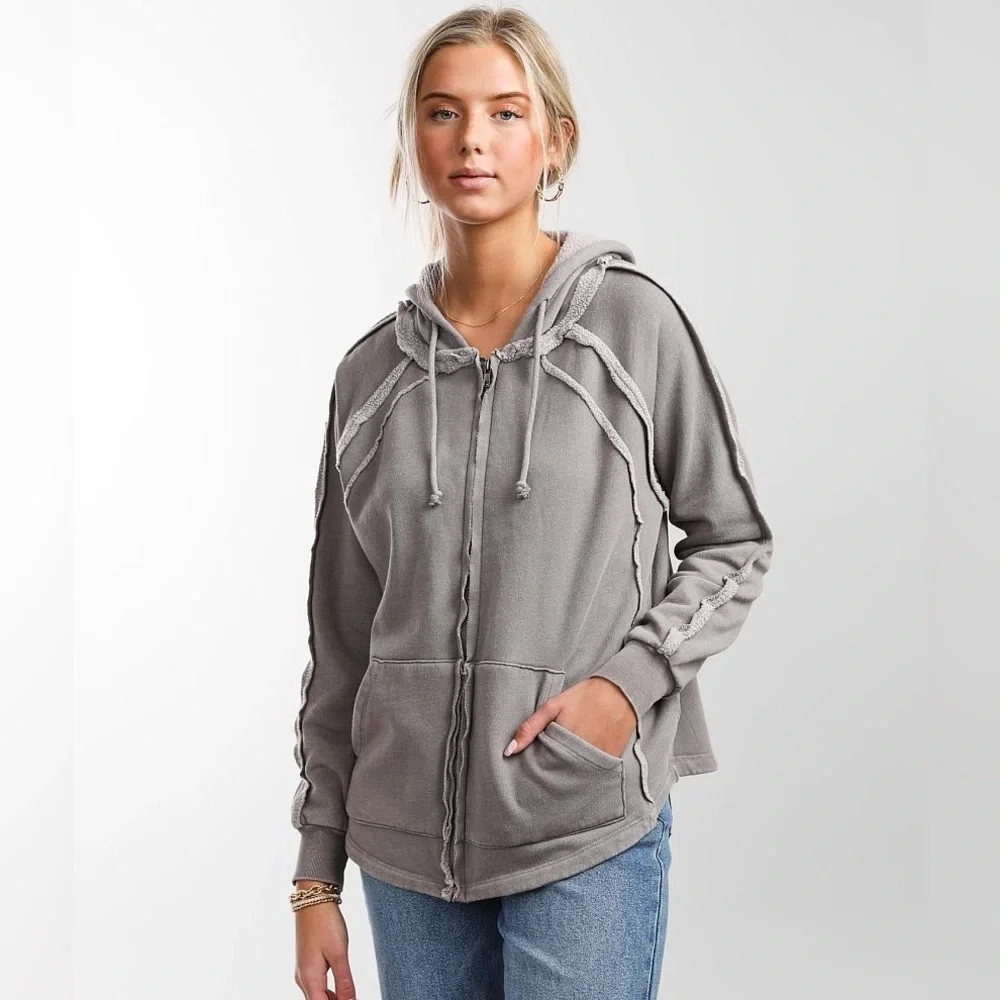 Buckle Gilded Intent Washed Zip Up Hoodie- Washed Grey- Size Large - Picture 2 of 9